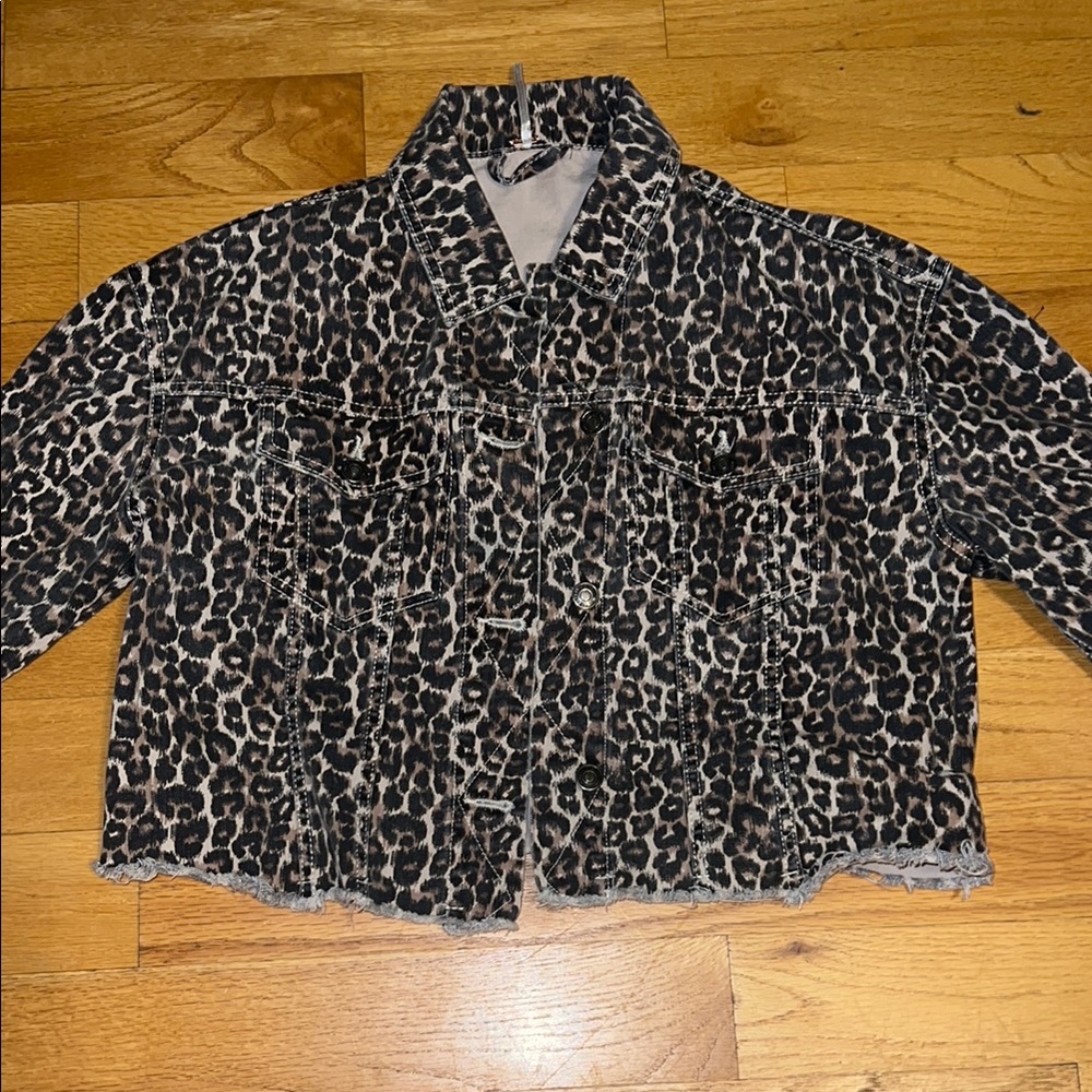 Free People Animal Print Denim Jacket